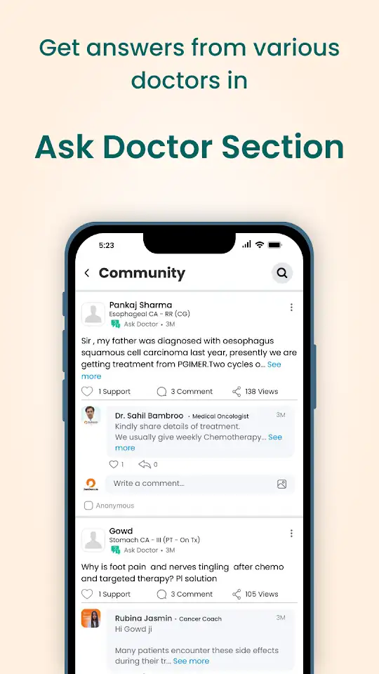 Ask our experts screen in the ZenOnco Cancer Care app