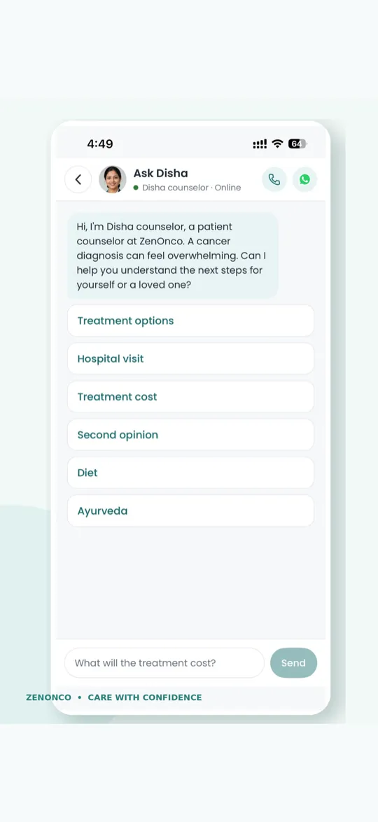 Ask Disha in the ZenOnco app