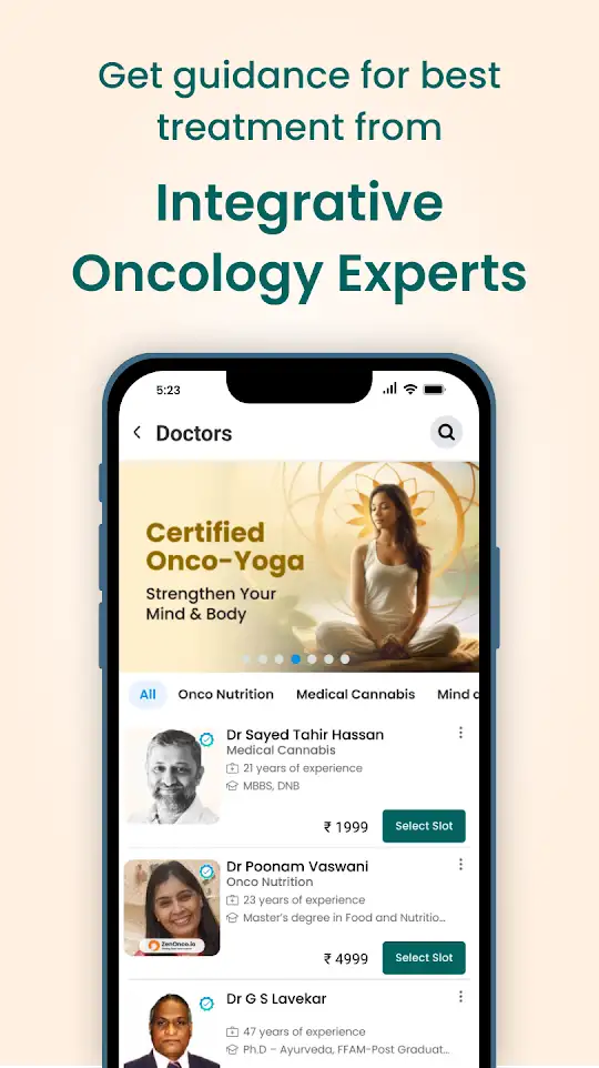 Integrative oncology experts screen in the ZenOnco Cancer Care app