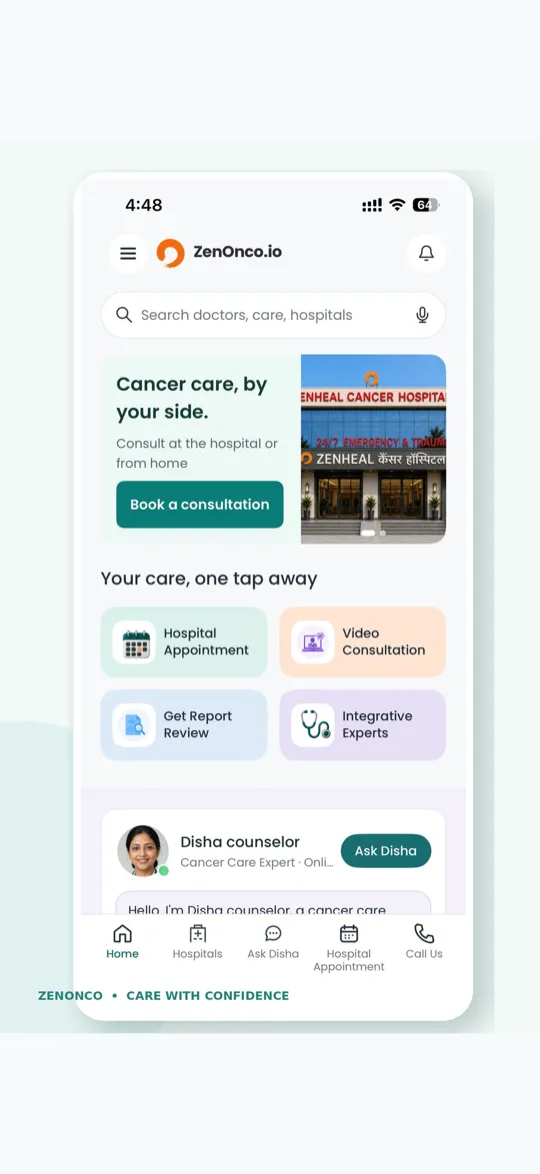 Home screen of the ZenOnco app